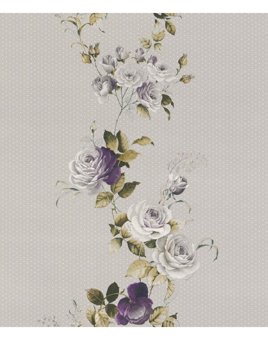 Tapeta bodkovaná s ružou 289014 - sivá a fialová